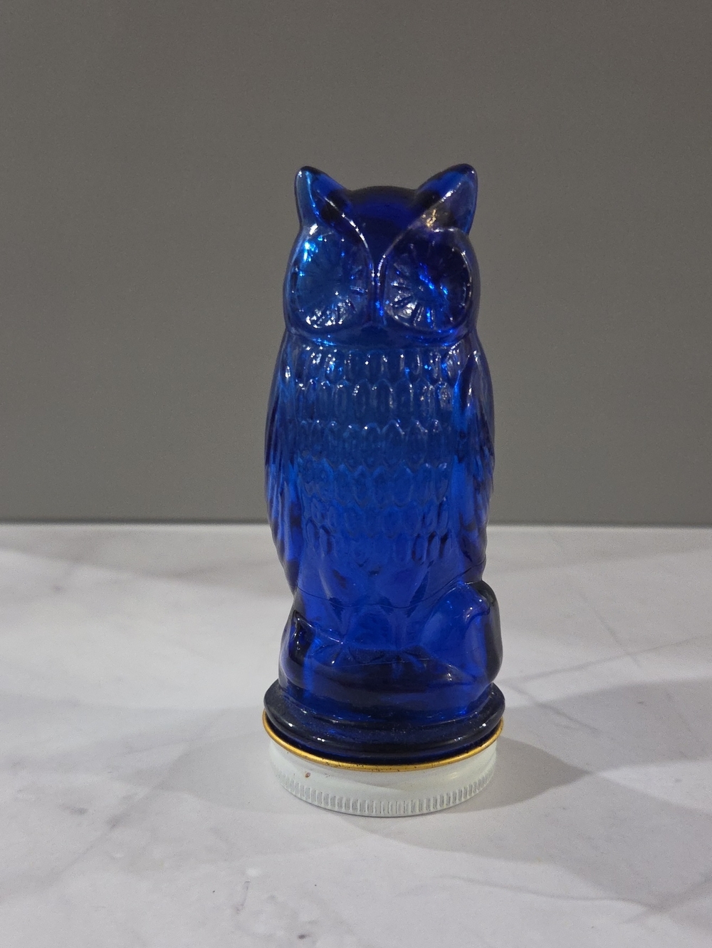 Vintage Cobalt Blue Glass Owl Candy Container- Victory Glass Co